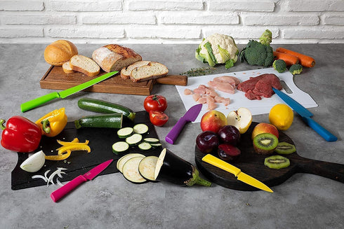 KUHN RIKON Colori+ Non-Stick Straight Paring Knife with Safety Sheath, 4 inch/10.16 cm Blade, Yellow