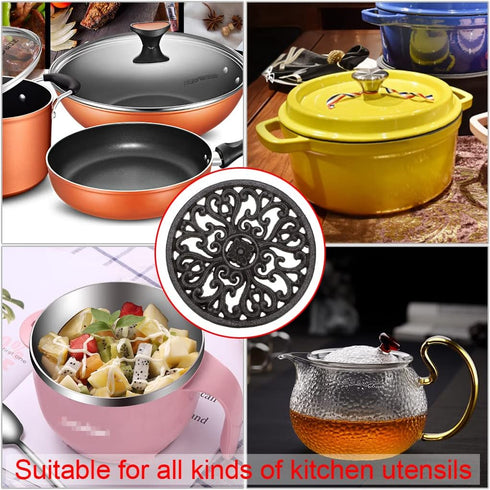 Sumnacon Round Cast Iron Trivet, 6.7 Inch Heat Resistant Holder for Hot Dish, Pot, Pan, Teapot, Rustic Kitchen Decor