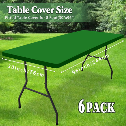 6 Pack 8 (Green,30" 96") Picnic Fitted Table Cover for Foot Tablecloth for Rectangle Tables Waterproof Stretch Washable