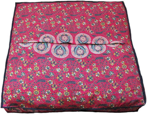 24" 24" INDIAN CRAFT CASTLE Red Peacock Mandala Barmeri Large Floor Pillow Cover Cushion Meditation Seating Ottoman