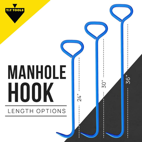 T&T Tools 36-Inch Heavy Duty Manhole Hook Tool - Single Hook for Lifting Covers, 1 Pack