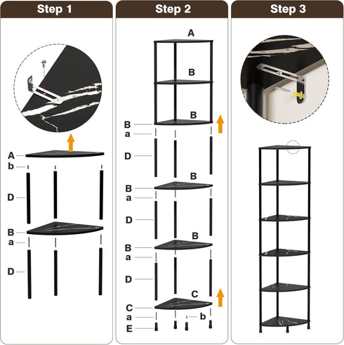 6 54.4" Book Shelf Corner Shelf, Tier Corner Bookshelf Display for Living Room Decor, Standing Shelves Bookcase
