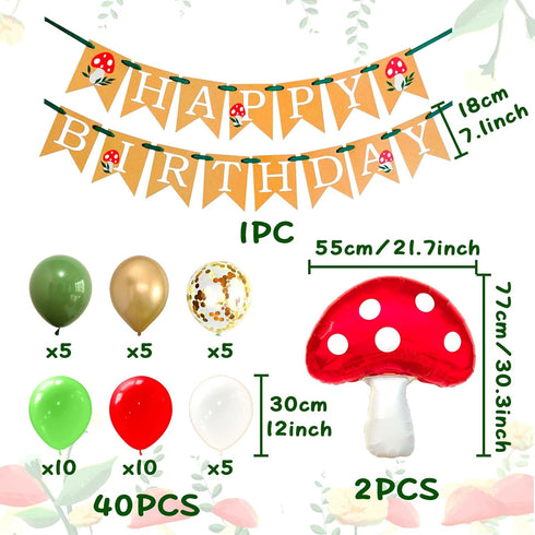 43 JeVenis PCS Mushroom Birthday Banner Party Decoration Mushroom Balloon Garden Party Birthday Banner Fairy Woodland