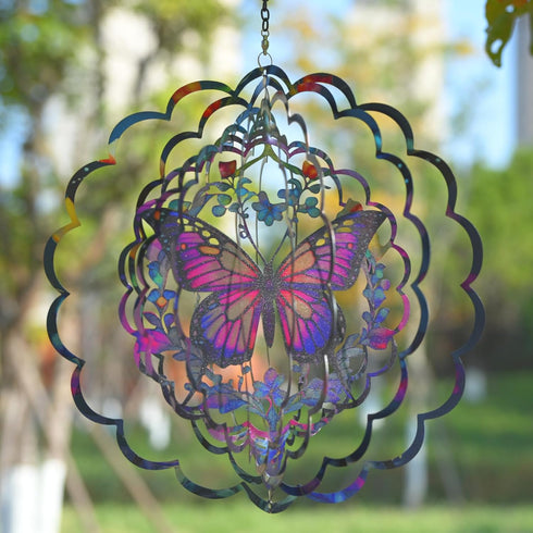 Wind Spinners Outdoor Butterfly Decorations, 12 Inch 3D Hanging Wind Sculptures for Garden Decor, Birthday Gifts