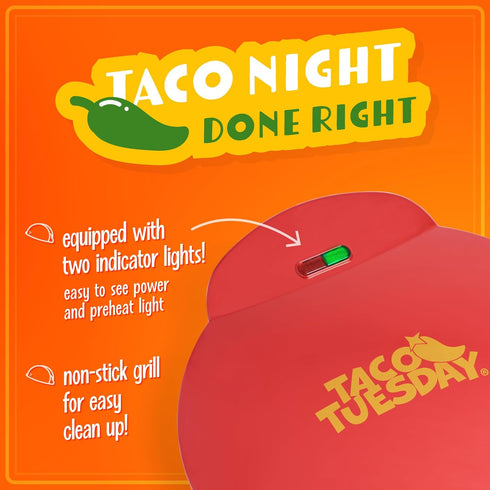 Taco Tuesday Deluxe Electric Quesadilla Maker, 10-inch 6-Wedge with Extra Stuffing Latch, Red