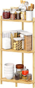 Wisuce Essentials 3 (Natural3 Corner Shelf Stand - Tier Bamboo Small Corner Bookshelf for Office Kitchen Bedroom Plant