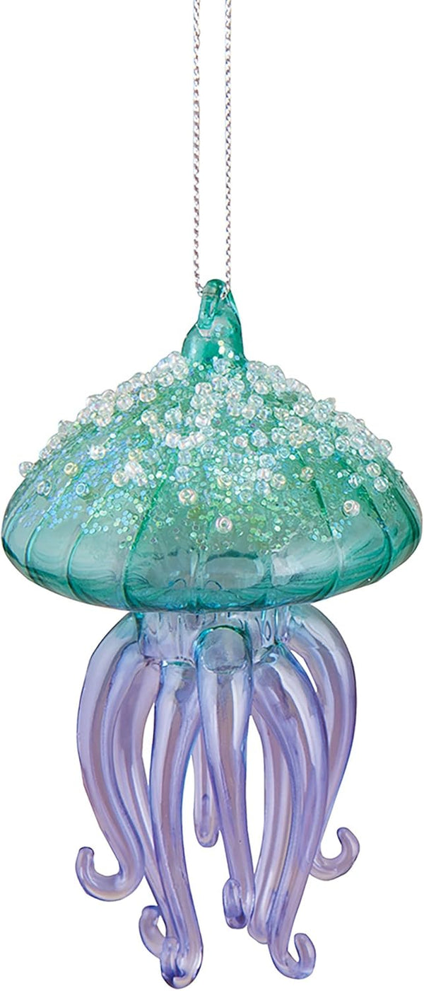 Gallerie II 5" Premium Small Glass Decorative Glitter Jellyfish Hanging Ornament, Christmas Tree Decor for All Seasons
