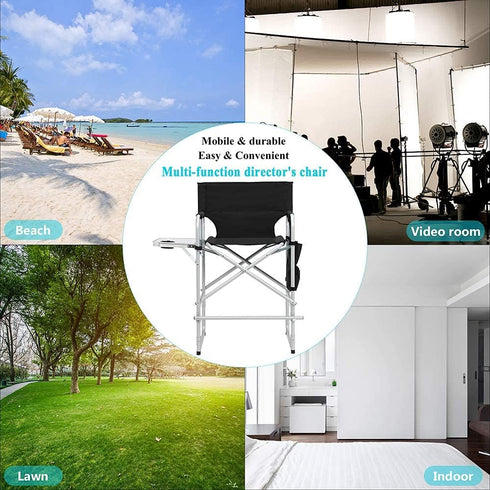 41'' 400LBS Tall Directors Chair, Portable Makeup Artist Chair with Side Table, Tall Folding Chair for Camping, Home