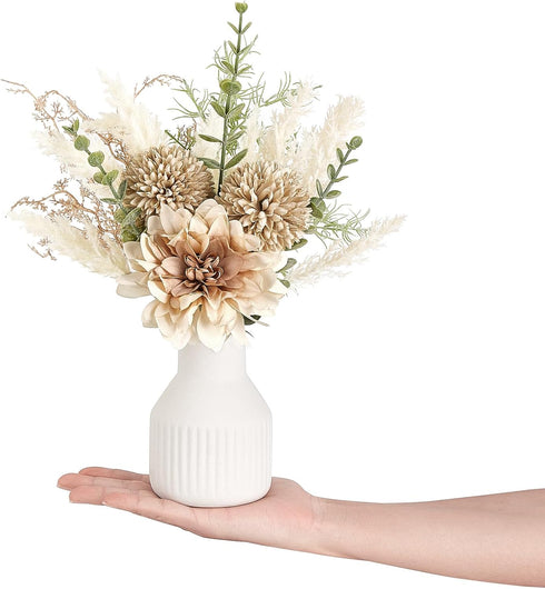 12.5" Mkono Small Artificial Flowers in Ceramic Vase Centerpieces Coffee Table Decor, Silk Flower Arrangements for Home