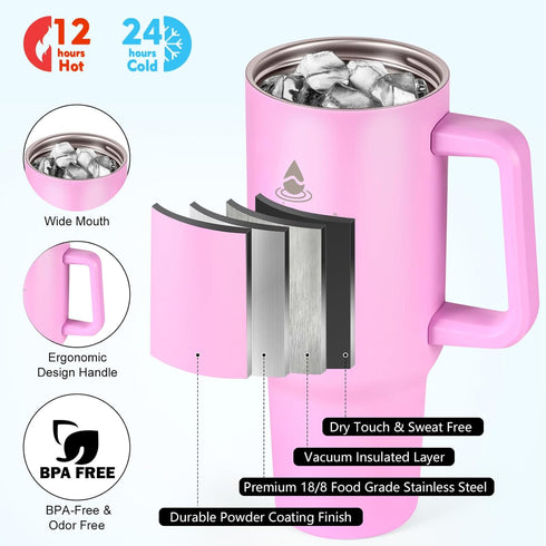 40 oz 40 oz 2 Tumbler with Handle and Straw or Convert to Insulated Water Bottle Fits in Cup Holder. Stainless Steel