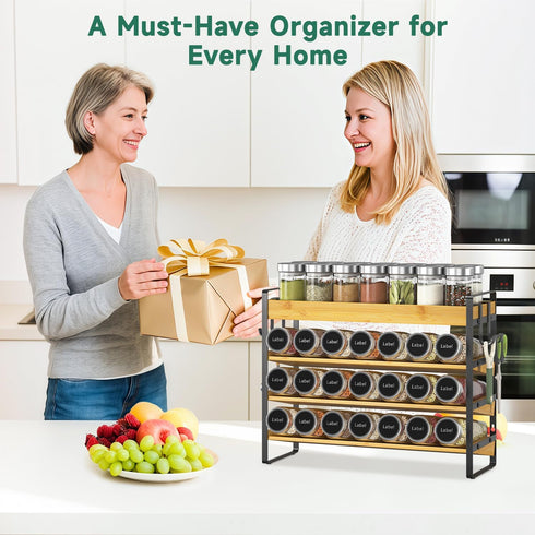 Countertop, 4 4 EsLuker.ly Spice Seasoning Rack Organizer Kitchen Tier Bamboo Spice Shelf Holder Storage with Hooks
