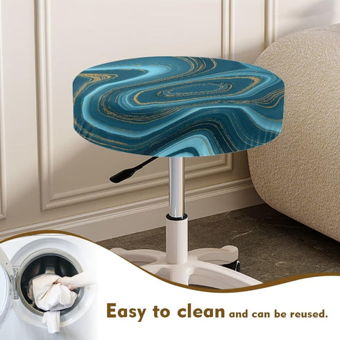 gearider 4 Bar Stool Chair Cover, Blue Marble Pattern Super Comfy & Washable Round Stool Bench Cushion Slipcover