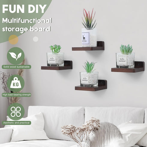 4x4 Inch (4, Small Floating Shelf, Display Ledges for Wall,Mini Shelves,Rustic Wood Shelf for Bedroom Living Room