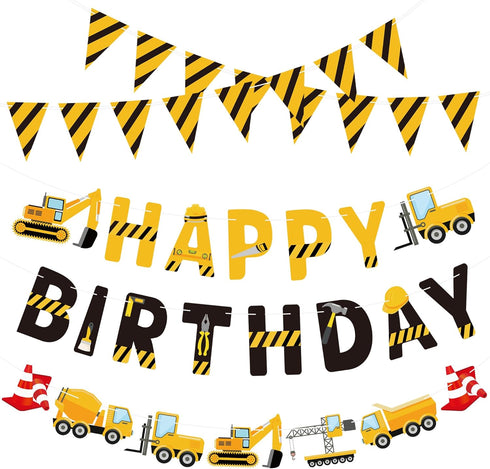 Maniaacer Construction Birthday Banners Vehicle Truck Paper Garlands Construction Pennant Flags Bunting Banners