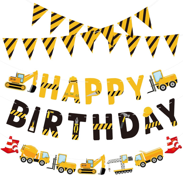 Maniaacer Construction Birthday Banners Vehicle Truck Paper Garlands Construction Pennant Flags Bunting Banners