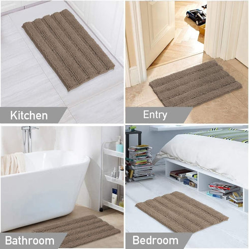 Turquoize Luxury Chenille Bath Rug, Extra Absorbent Non-Slip Microfiber Shower Rug, 17"x 24", Taupe Brown