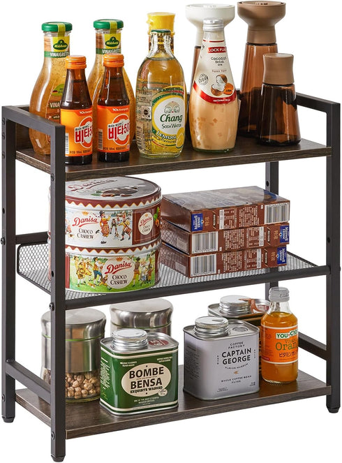 IBUYKE 3-Tier Spice Rack, Industrial Counter Shelf Desktop Storage Organizer for Kitchen, Office, Living Room, Dark Grey
