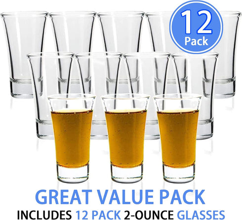 YULEER Shot Glasses - 2oz Clear Heavy Base Shot Glass Set, 12 Pack Shooter Glass for Spirits & Liquors