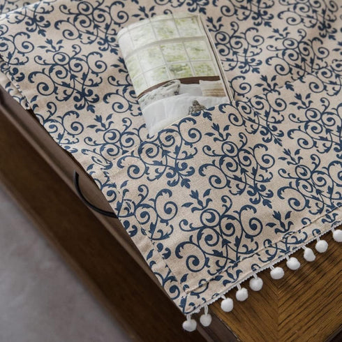 Flower,23.663 Inch) Coffee Table Cloth Rustic Style Living Room Center End Table Cover with Pocket, Cotton Linen
