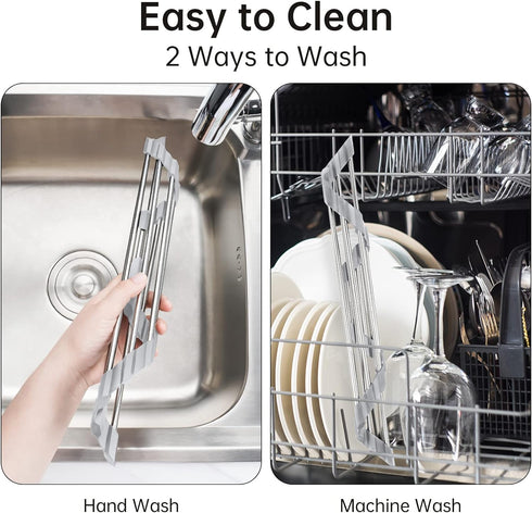 Tomorotec Triangle Roll-Up Dish Drying Rack for Sink Corner Small Foldable Stainless Steel Over The Sink Multipurpose