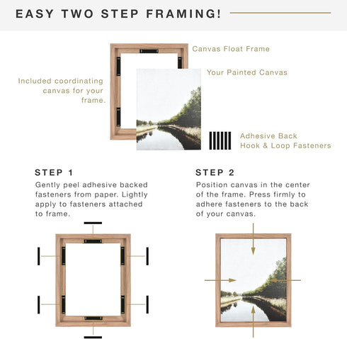 MCS Floating Frame with Canvas, Art Frames for Canvas Paintings with Adhesive Fasteners, Walnut Woodgrain, 8 x 10 Inch