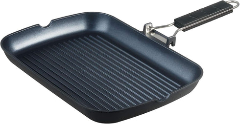 S·KITCHN Nonstick Grill Pan for Stove Tops, Induction Compatible KBBQ - 13 × 9IN with Folding Handle and Pour Spouts