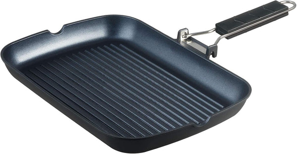 S·KITCHN Nonstick Grill Pan for Stove Tops, Induction Compatible KBBQ - 13 × 9IN with Folding Handle and Pour Spouts
