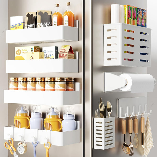 Magnetic Spice Rack for Refrigerator,8 Pack Magnetic Shelf,Fridge Magnet Organizer with Paper