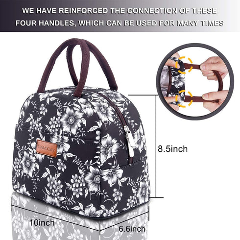BALORAY Lunch Bag for Women Men, Insulated Lunch Box for Work, Picnic or Travel (White Flower)