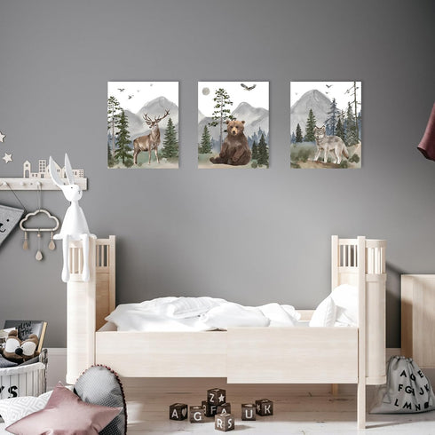 Decor,12x15 Inch,Set 3 Woodland Nursery Wall Art Decor: Forest Themed Animal Wall Art Prints Canvas Posters Nursery