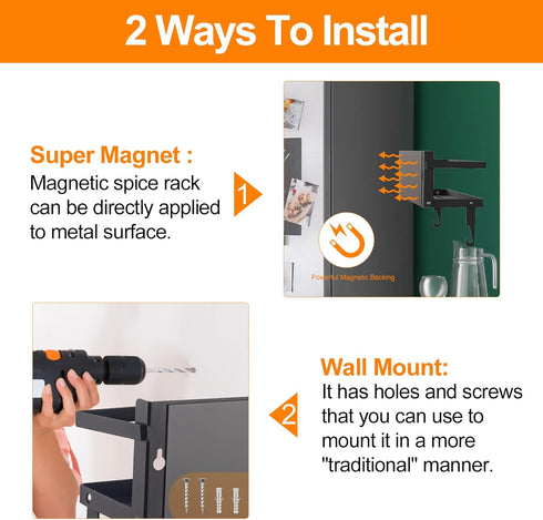 Magnetic Spice Rack Shelf, Foldable Wall Mounted Seasoning Organizer with Paper Towel Holder & Hooks