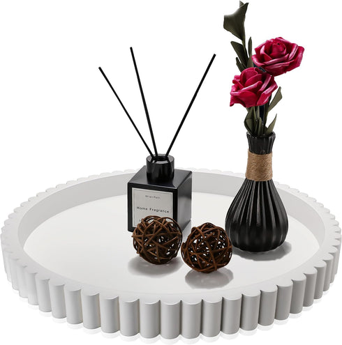 Handmade 12in Decorative Tray for Coffee Table Tray Decor, White Wooden Decorative