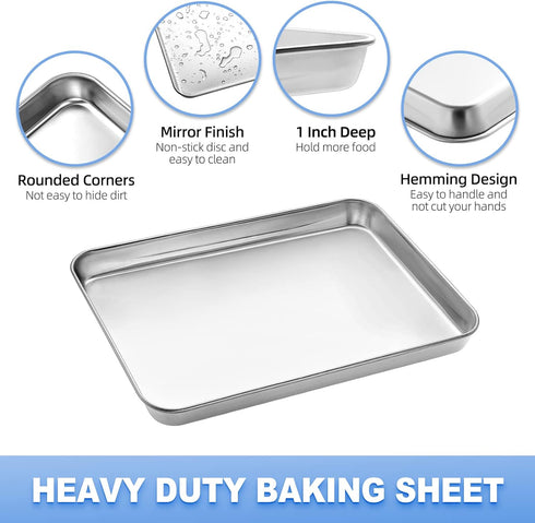 Baking Sheet with Cooling Rack, 1 Cookie Sheet + 1 Baking Rack, Stainless Steel Small Baking Sheet Pan, 10.4 x 8 x 1