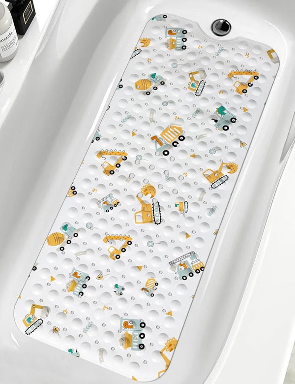 LNOND Baby Bath Mat Non Slip,Kids Bath Mat for Bathroom,Dinosaurs Driving Excavator