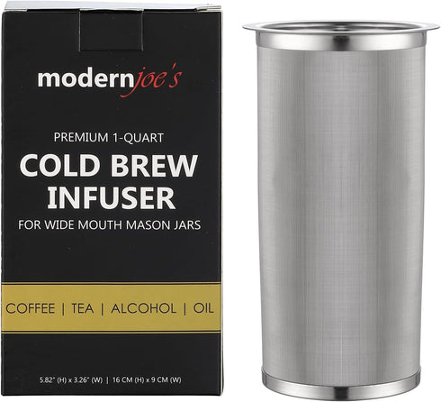 MODERNJOE'S Premium Infuser Cold Brew Coffee Maker for 1 Quart Mason Jars, 50 Micron Fine Mesh