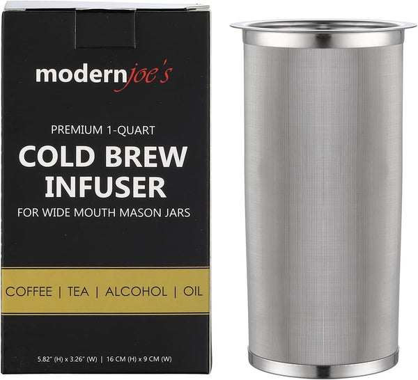MODERNJOE'S Premium Infuser Cold Brew Coffee Maker for 1 Quart Mason Jars, 50 Micron Fine Mesh