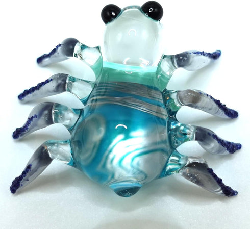 Spider Miniature Figurines, Hand Painted Blown Glass Art Collectible Gift for Home Decor (Black Blue)