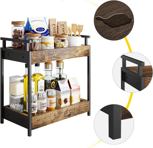 Countertop 2 Counter KLM Coffee Station Organizer, Tier Wooden Shelf for Coffee Bar Accessories, Condiment Storage