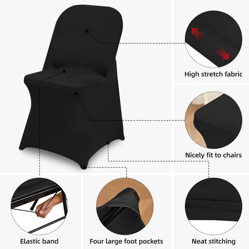 1 Pack Black Spandex Stretch Folding Chair Covers for Wedding Party,Universal Fitted Washable Dining Seat Slipcovers