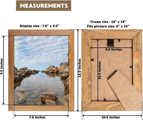 8x10 Set 2 Rustic Wooden Picture Frame - Walnut - of - Natural Eco Solid Wood and High Definition Real Glass for Wall
