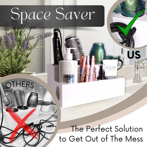 Acrylic Hair Tool Organizer, Hair Dryer Holder for Bathroom Countertop, Vanity Caddy Storage for Accessories