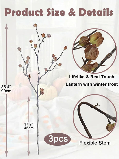Anyumir 3Pcs 35.4 Inch Realistic Faux Berry Stems for Tall Vases, Bendable Brown Branches with Natural Frosted Effect