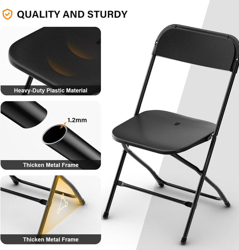 Set 1, Commercial 350 lb (1, VINGLI Black Plastic Folding Chairs, of Heavy-Duty Seats with Steel Frame, Capacity