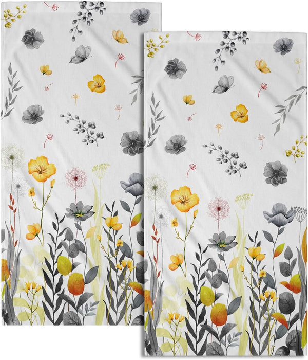 Imiss Grey Yellow Poppy Floral Hand Towel 14.4 x 28.3 Inch Watercolor Botanical