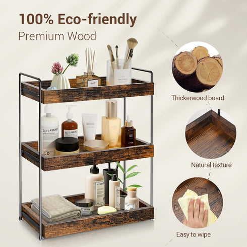 Cedwnuer 3-Tier Countertop Counter, Counter Bathroom Shelf, Wood Spice Rack Organizer for Kitchen Vanity Corner Shelf