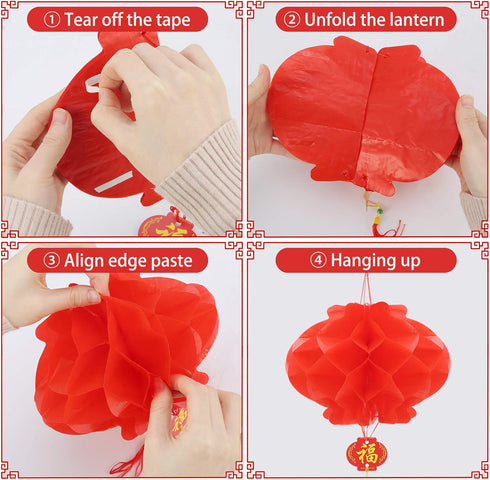 10 Pcs Chinese New Year Lanterns, Red Lanterns Set for Spring Festival Wedding Decoration (25 Cm/10")
