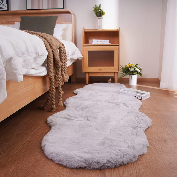 Ghouse Soft Faux Sheepskin Fur Rug Runner Rug 2x6 Grey Fluffy Bedside