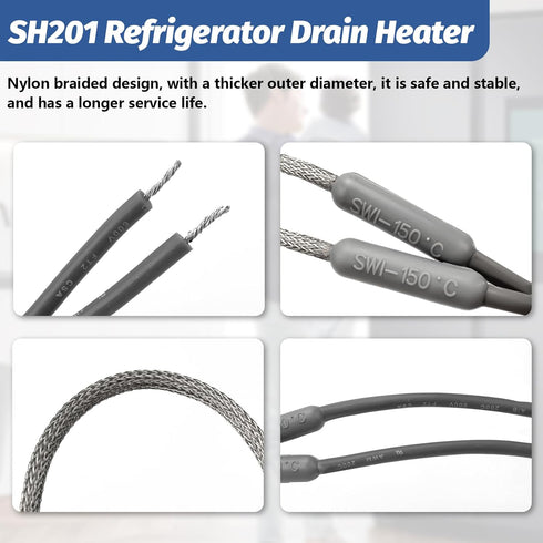 SH201 Wire Drain Heater Compatible with Supco and Samsung Refrigerators, 7/16 Inch 115V 15W Defrost Heater Kit