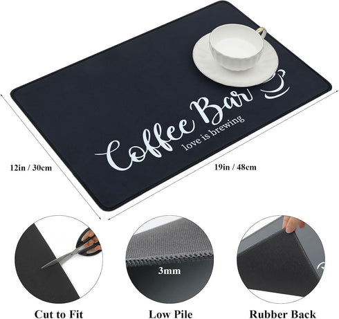 SHACOS Coffee Mat 2pcs 12x19 Inch, Absorbent Non Slip Rubber Coffee Maker Mat for Countertop Coffee Bar Accessories