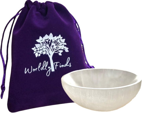 Worldly Finds Selenite Crystal Smudge Bowl, Hand-Carved Moroccan Crystal Holder, Spiritual Gifts, 3" Medium